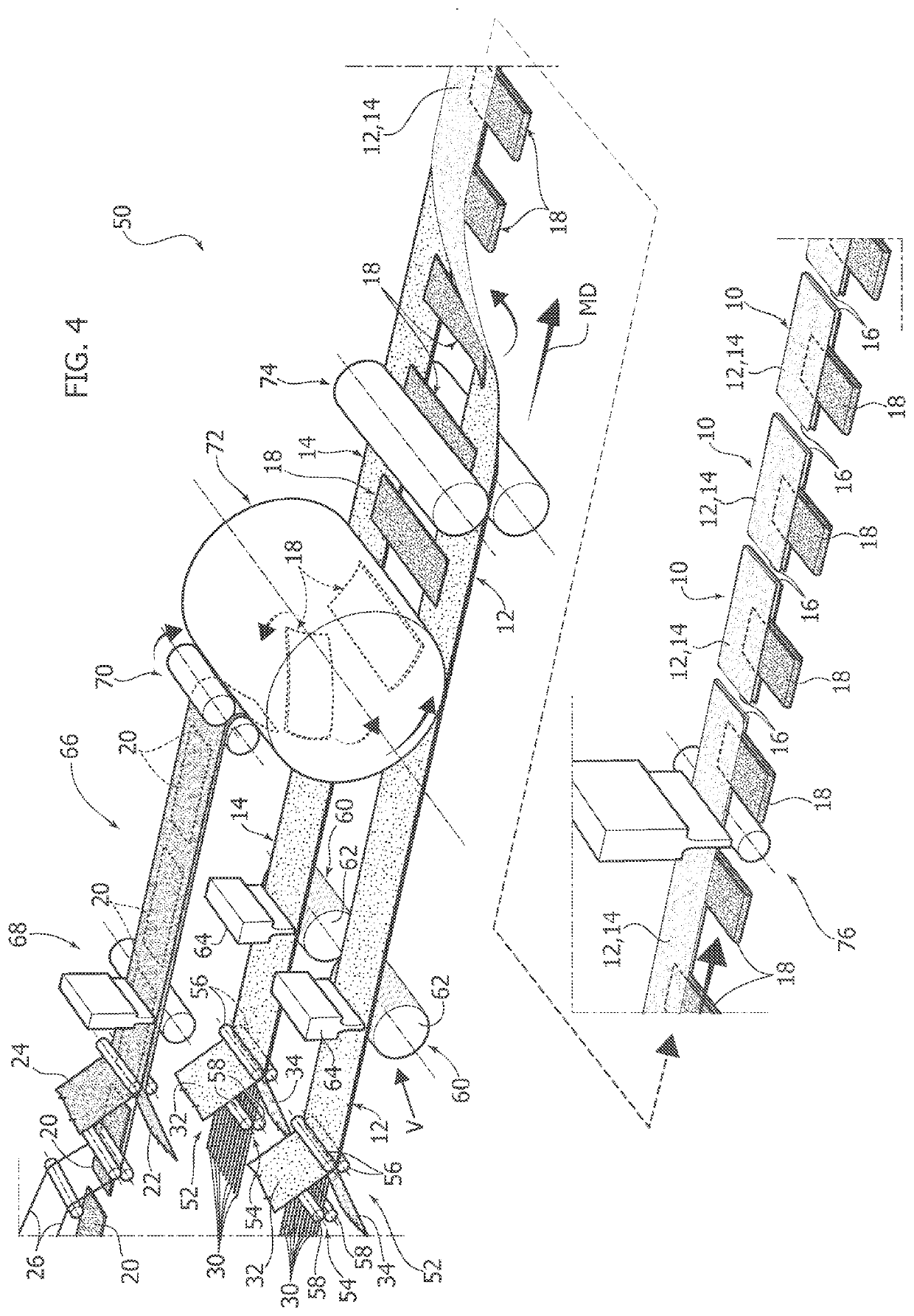 Method and apparatus for manufacturing absorbent sanitary products and an absorbent sanitary product