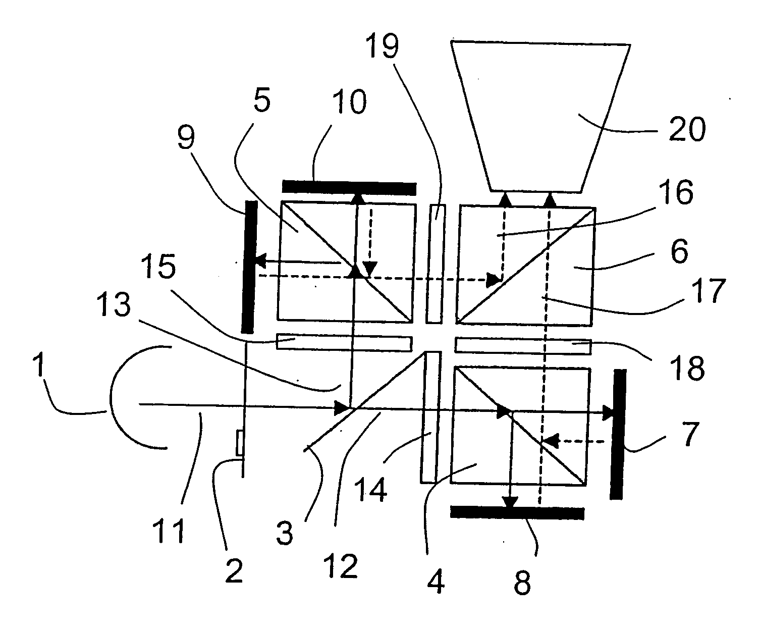 Apparatus for generating a multi color image over a projection surface