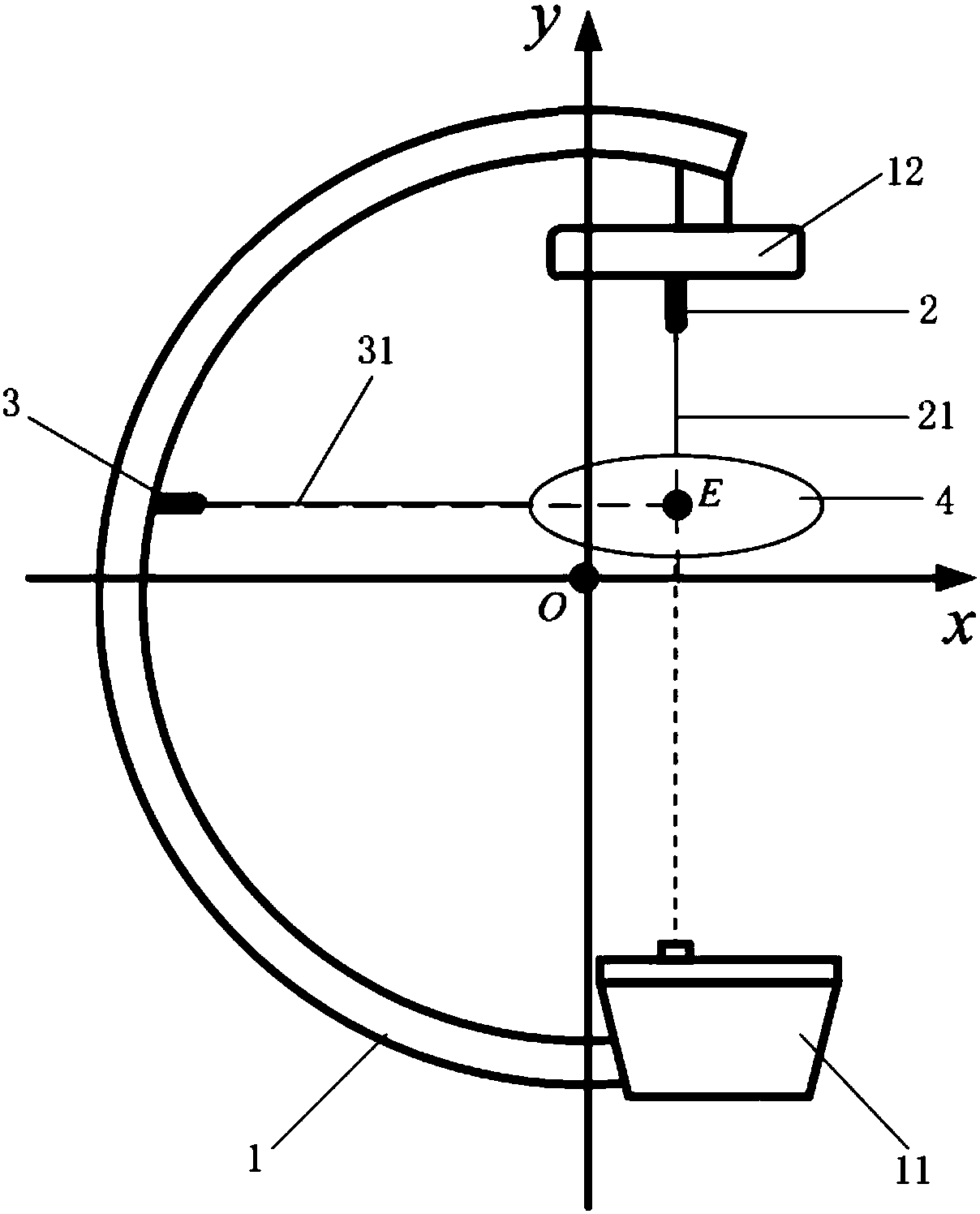 Positioning device for assisting C-arm in fluoroscopy, C-arm X-ray machine and positioning method