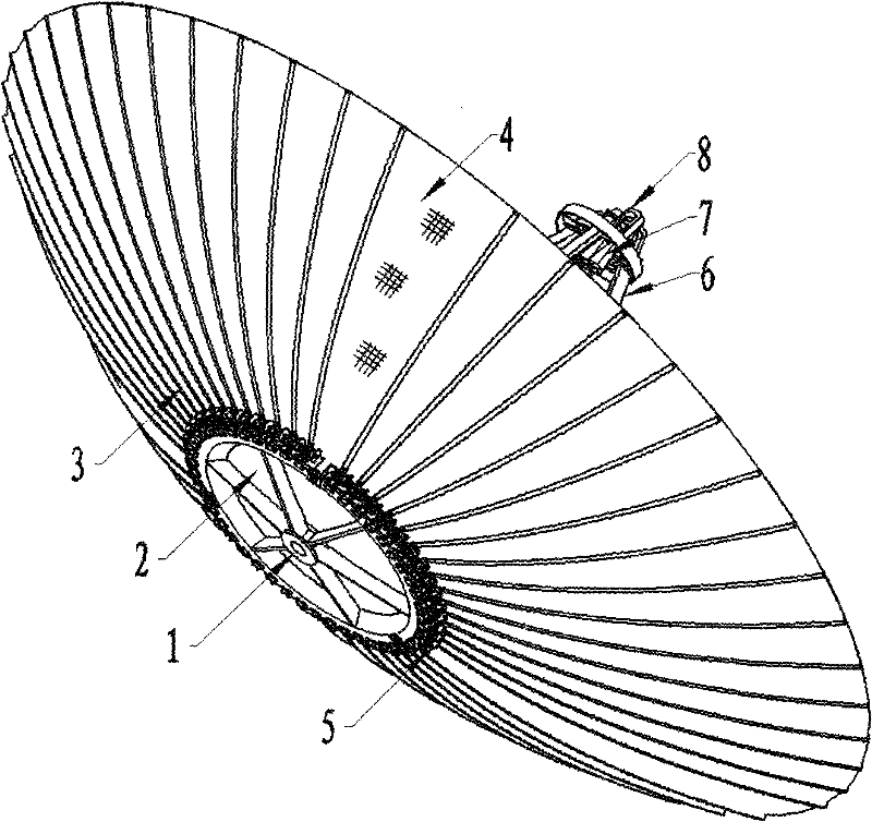 Umbrella type unfolded reticular antenna