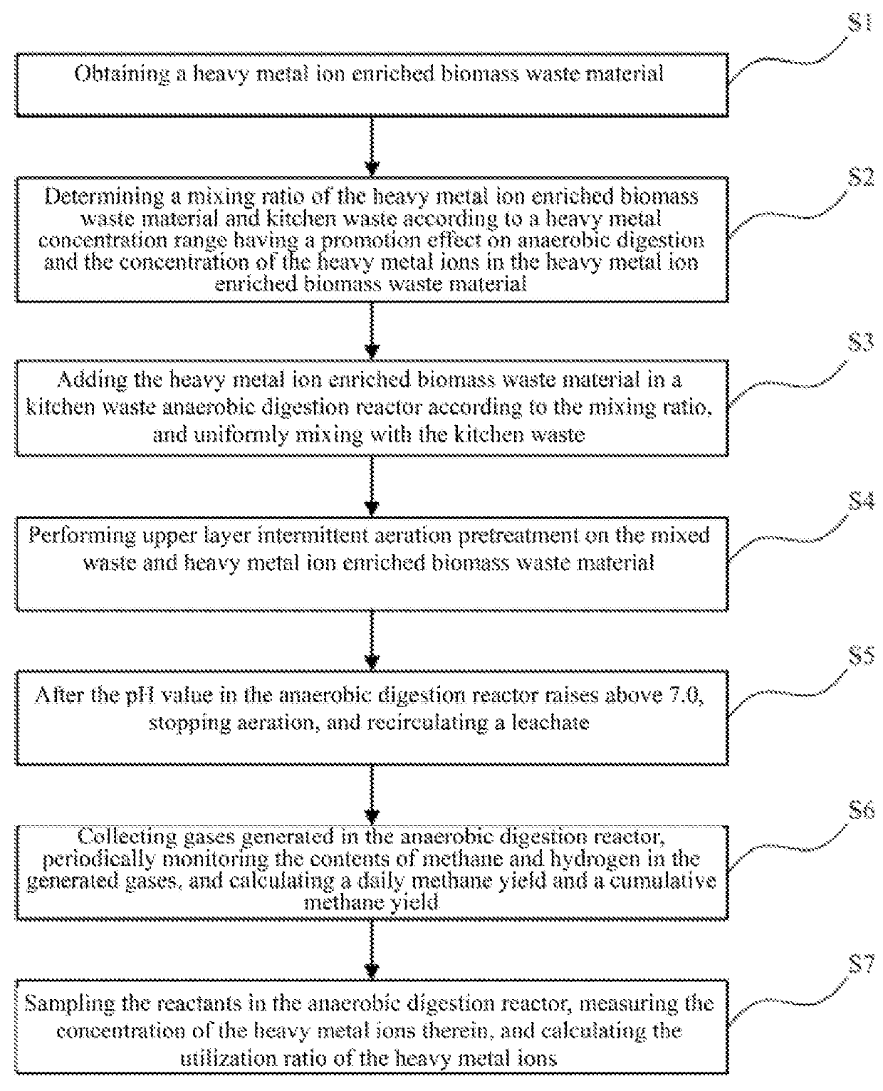 Method for carrying out anaerobic digestion by using heavy metal ions-rich biomass waste materials