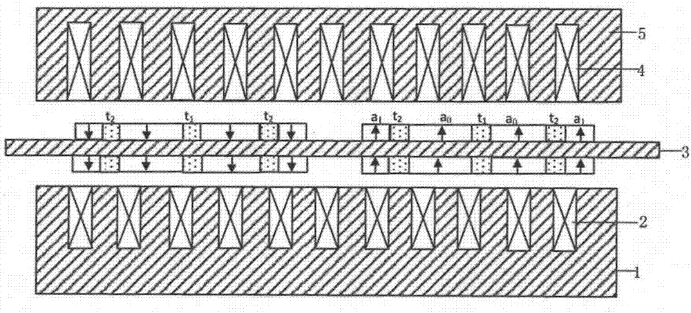 Non-uniform partitioned permanent magnet linear synchronous motor excitation topology structure and design method thereof