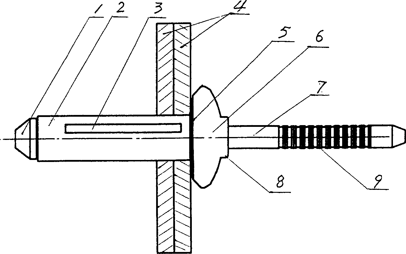 Anti-shock, anti-seepage, sealed folding type self plugging rivet