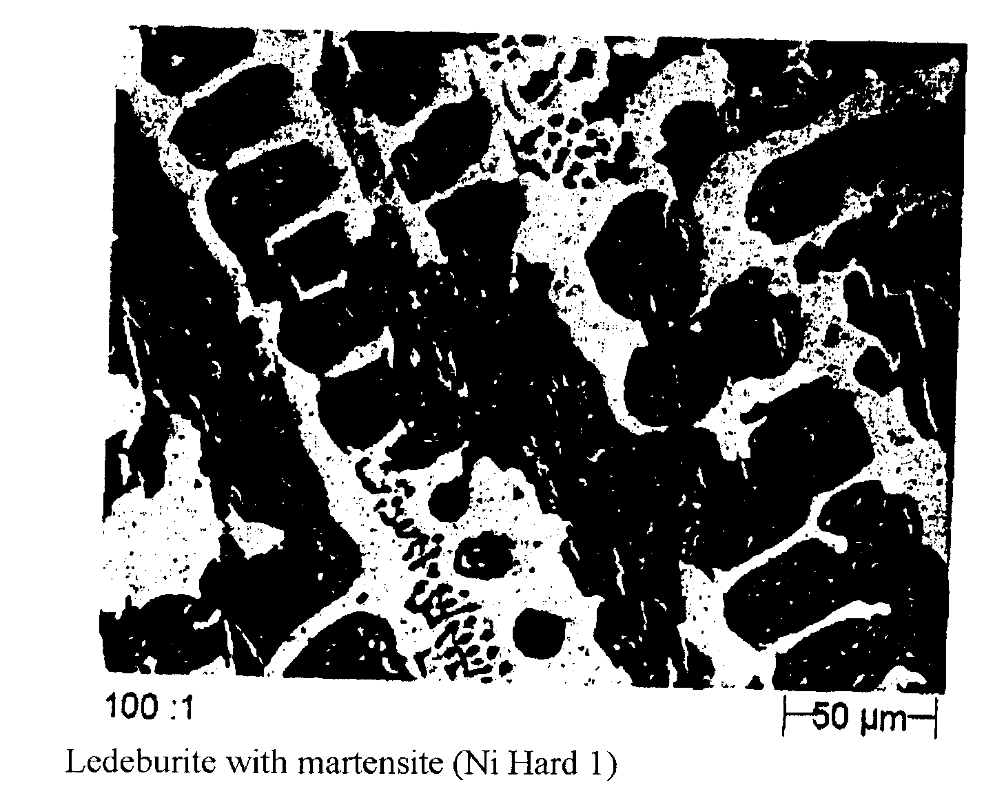 Ledeburite cast iron with a high carbide content and an evenly distributed graphite embodiment