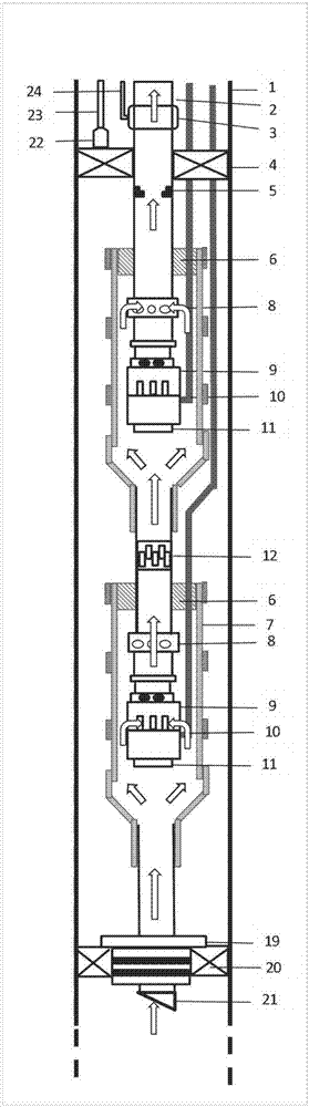 Oil-gas well serial double-submersible-electric-pump airtight production pipe column