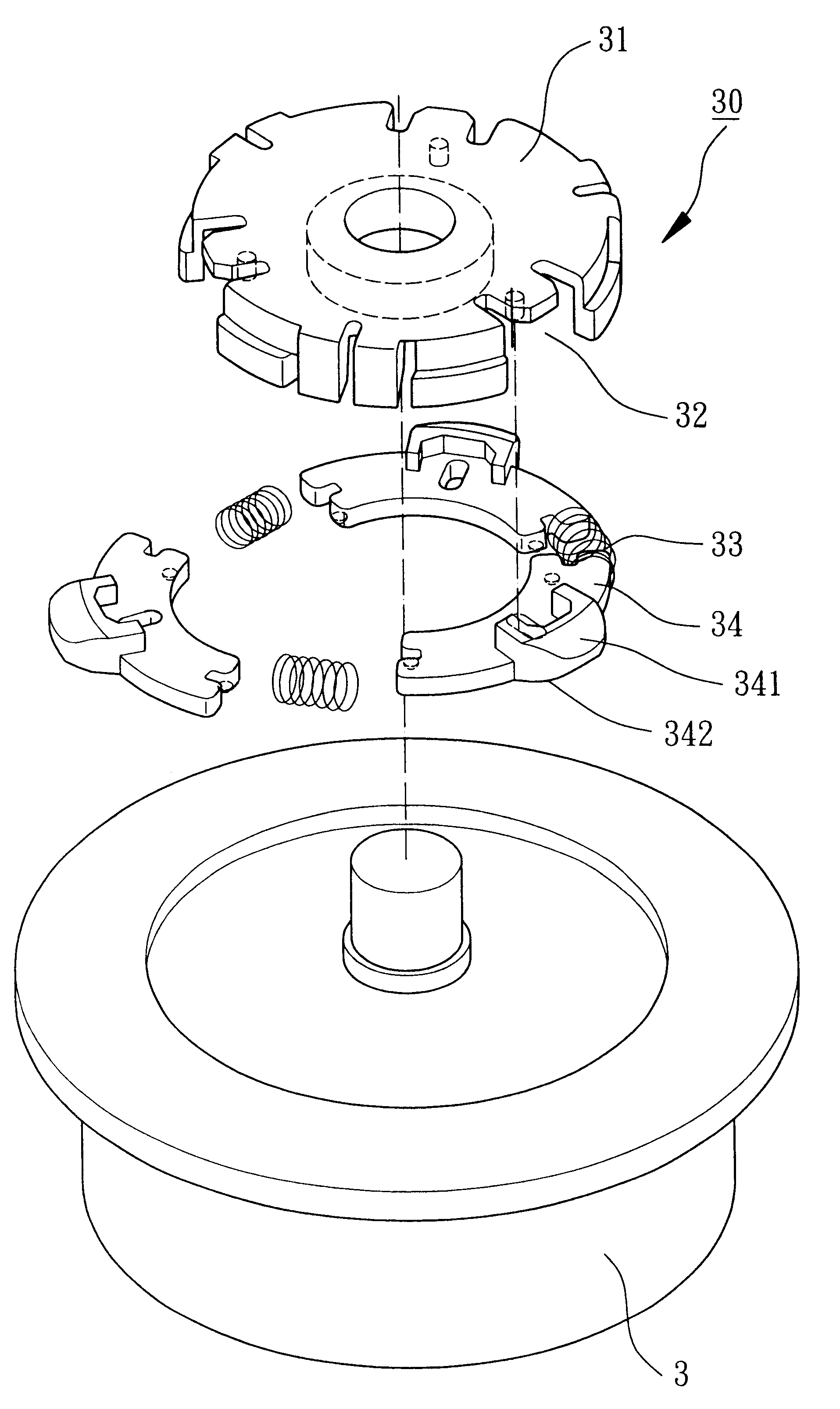 Device with spring-loaded curved tongues for holding an optical disk around a rotary shaft of a motor