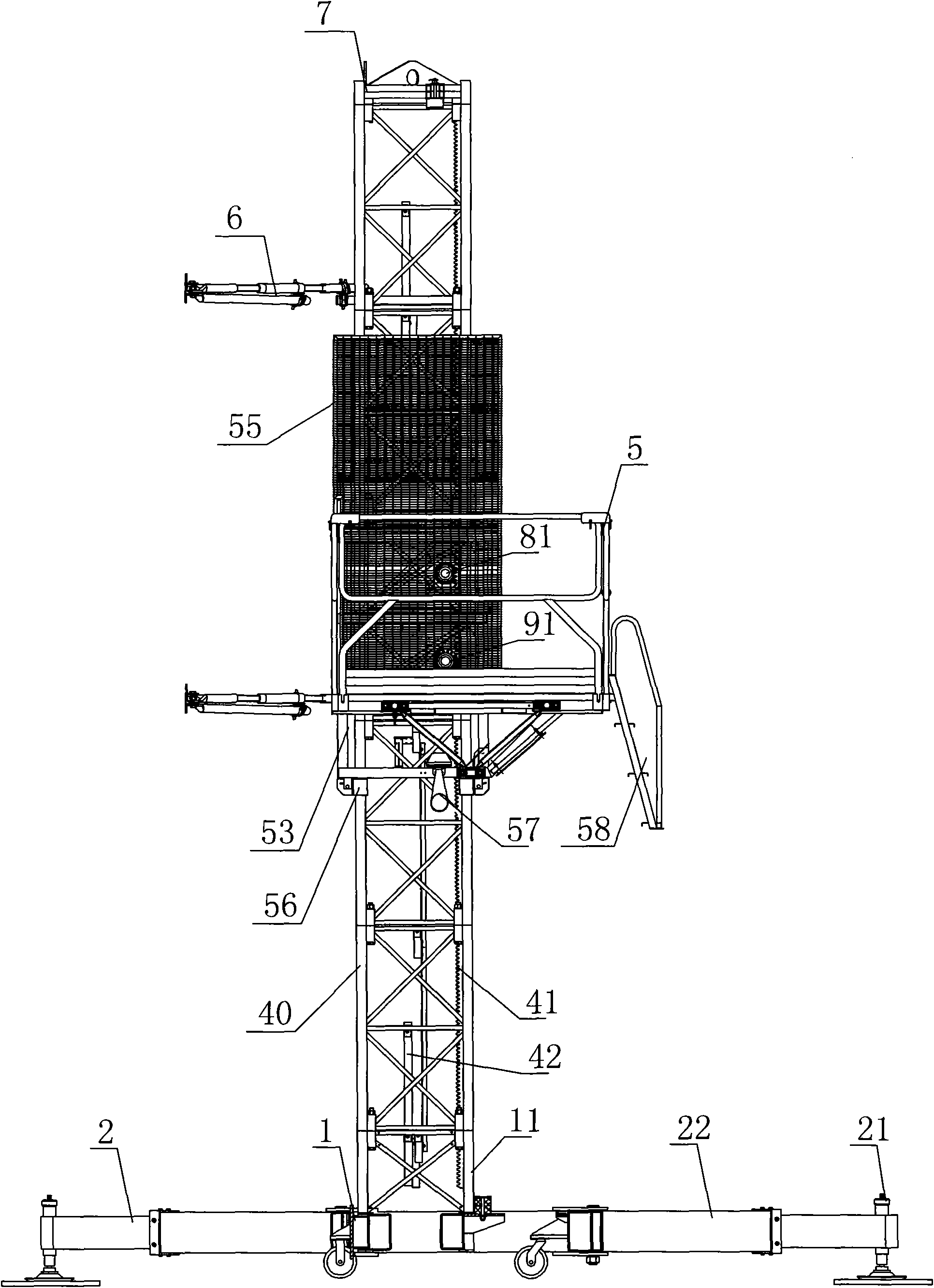 Mast climbing type aerial working platform