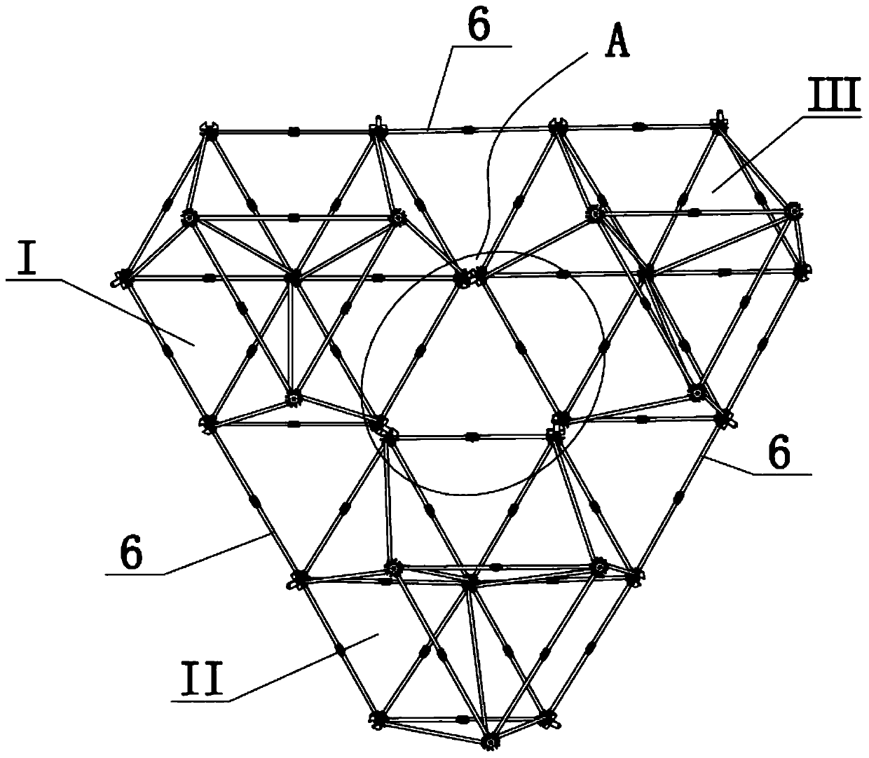 Modular expandable antenna mechanism based on a symmetrical structure tetrahedral combination unit