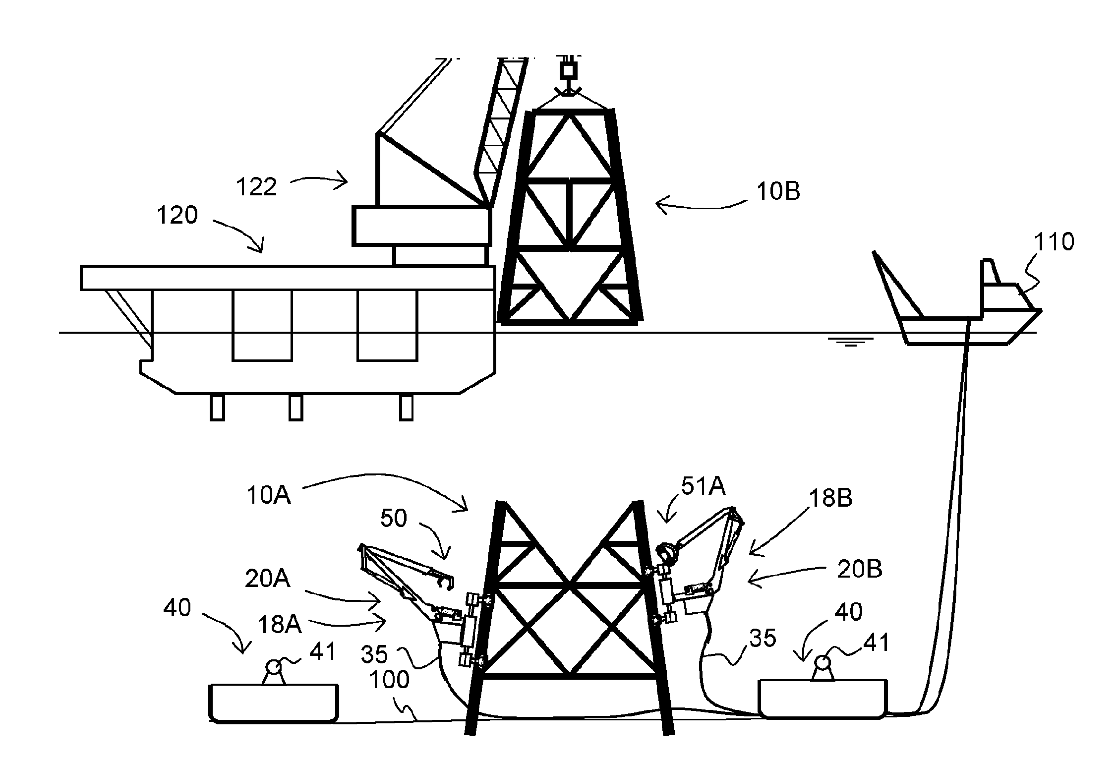 Method and device for assembling or disassembling a structure under water