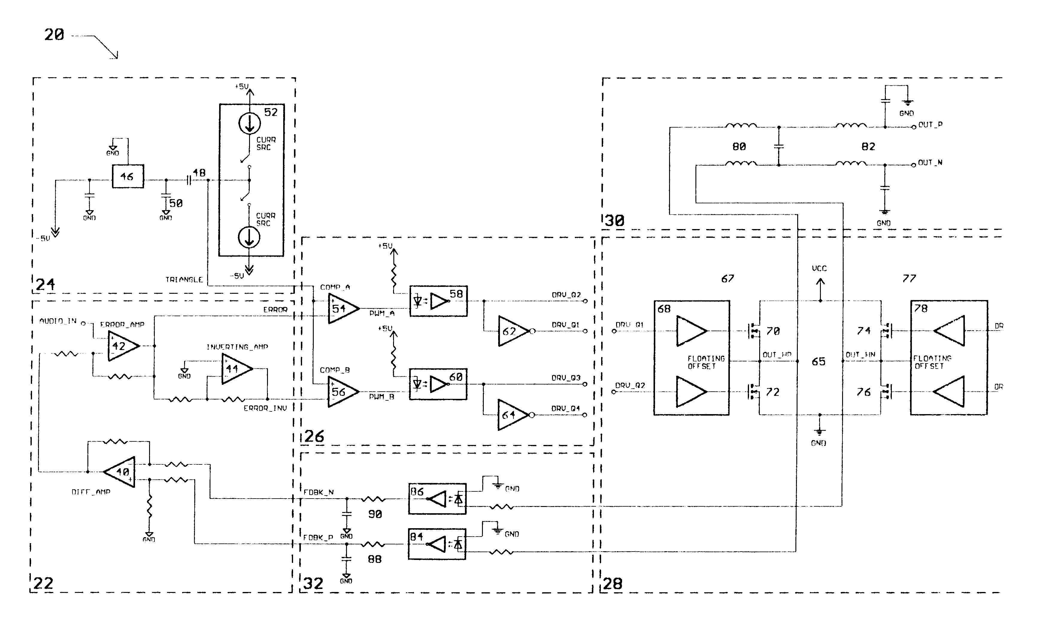 Class D switching audio amplifier