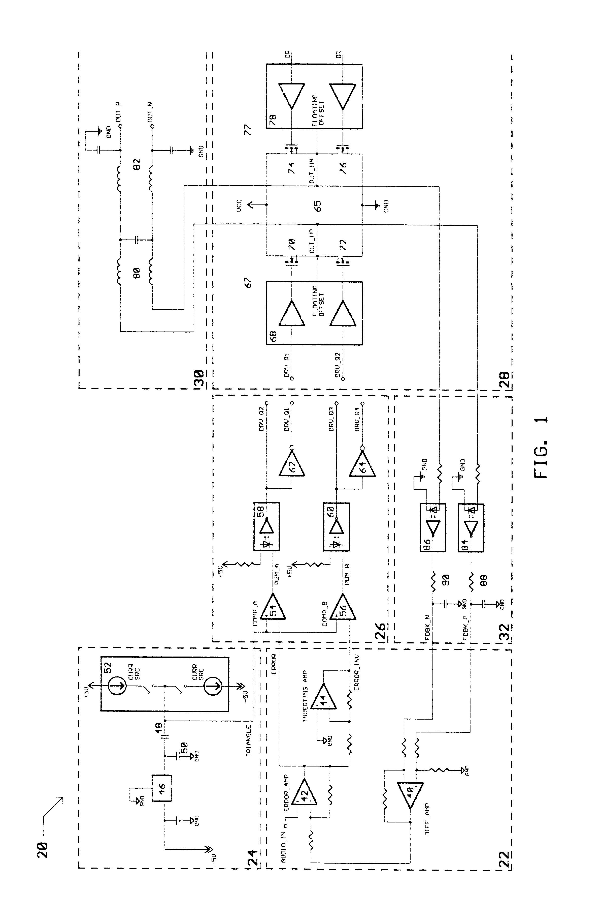 Class D switching audio amplifier