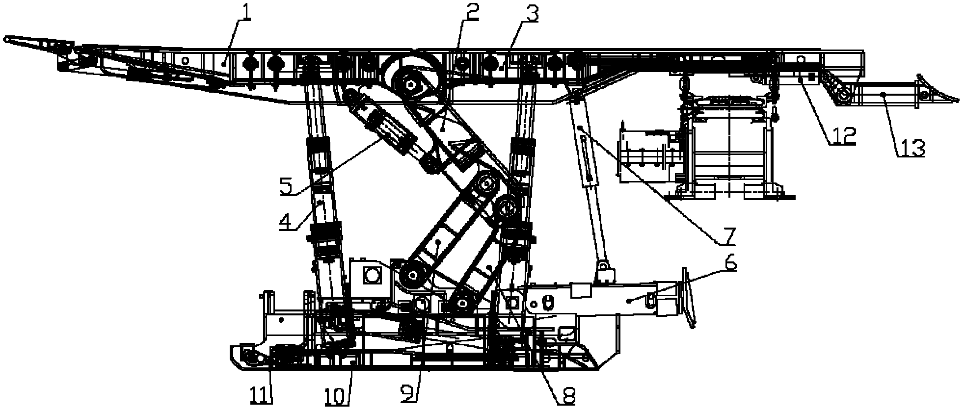 Four-column and double-swing-beam type gangue filling hydraulic support