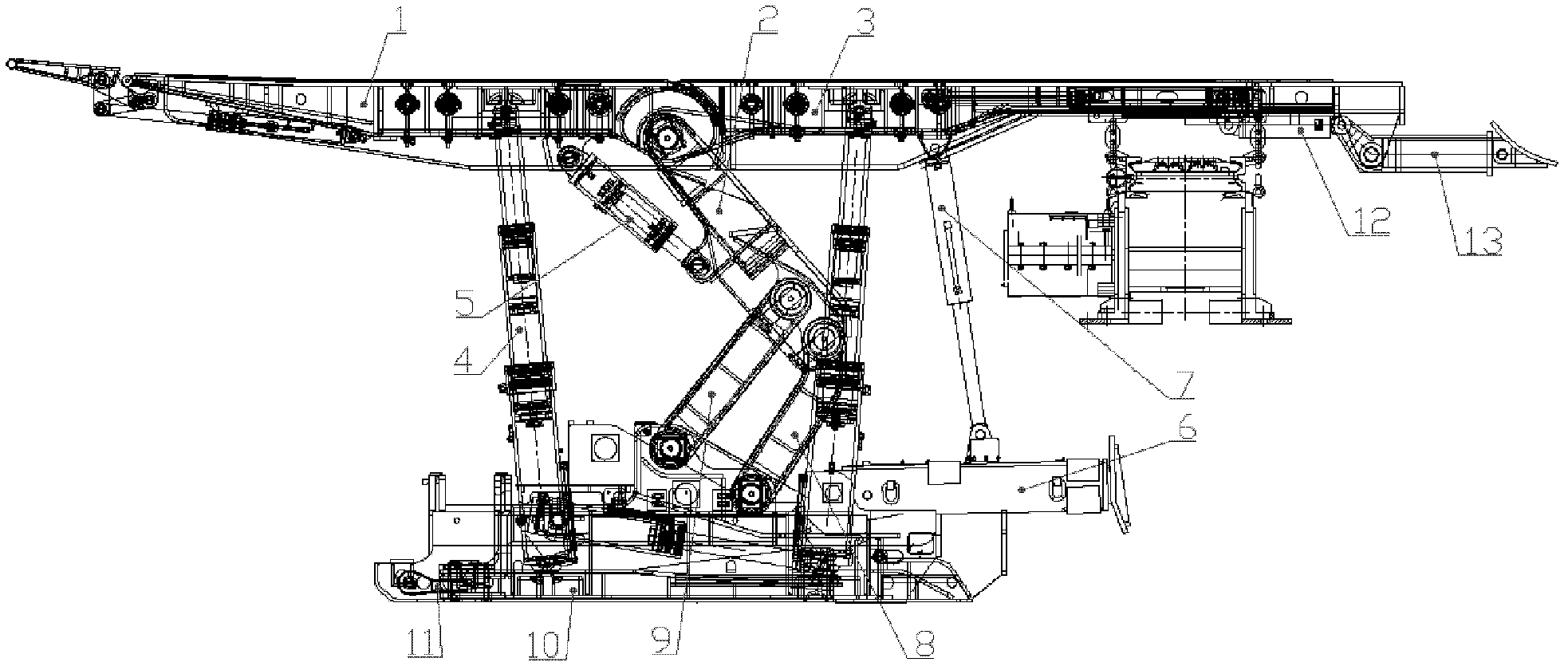 Four-column and double-swing-beam type gangue filling hydraulic support