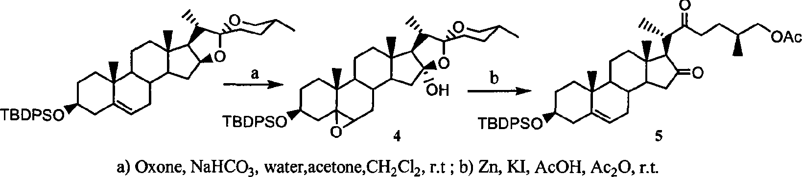 Complete E/F ring-opening synthesis process of 26-chloro-3beta, 16beta-diacetyloxy-22-one-(5-) cholestane (cholestene) with sterioside