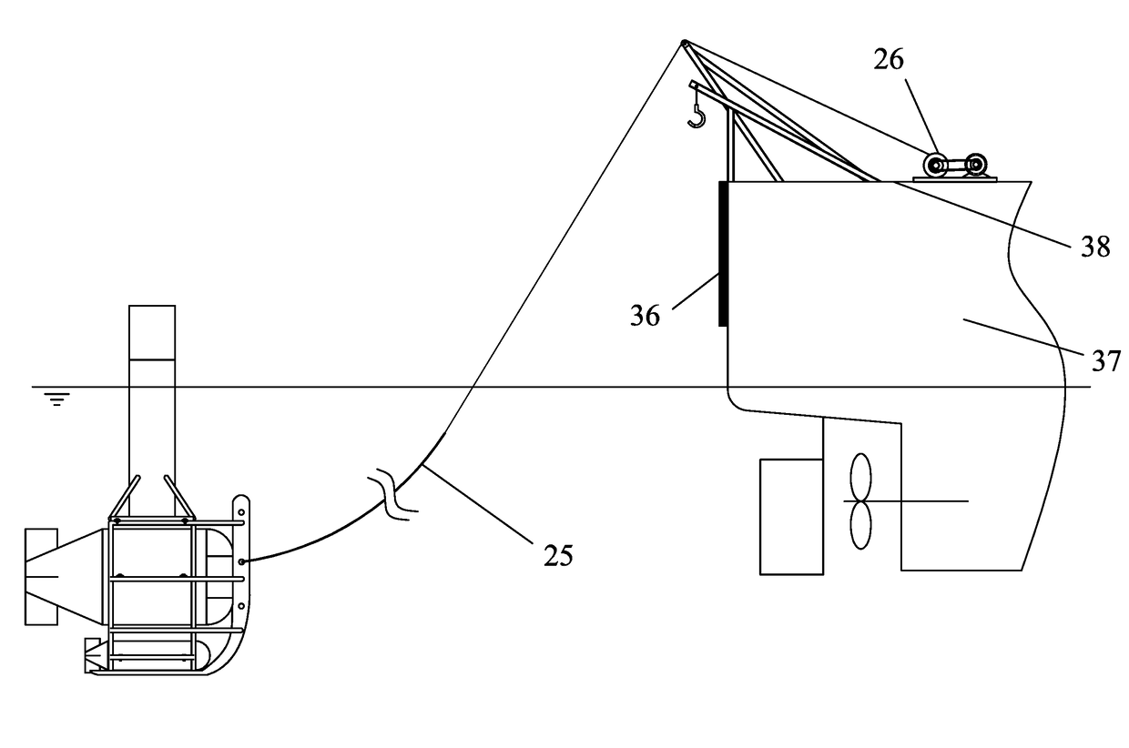 Large-sized underwater towing device and method using the same for underwater towing