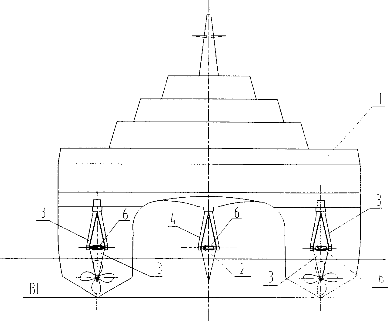 Combined high-performance pentamaran ship with rotating body