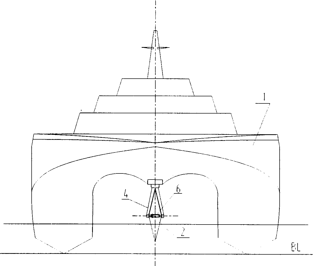 Combined high-performance pentamaran ship with rotating body