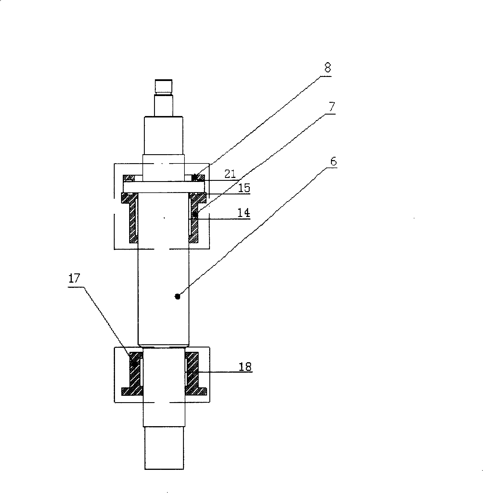 Vertical shaft support system of vertical shaft type impact crusher, and vertical shaft support device