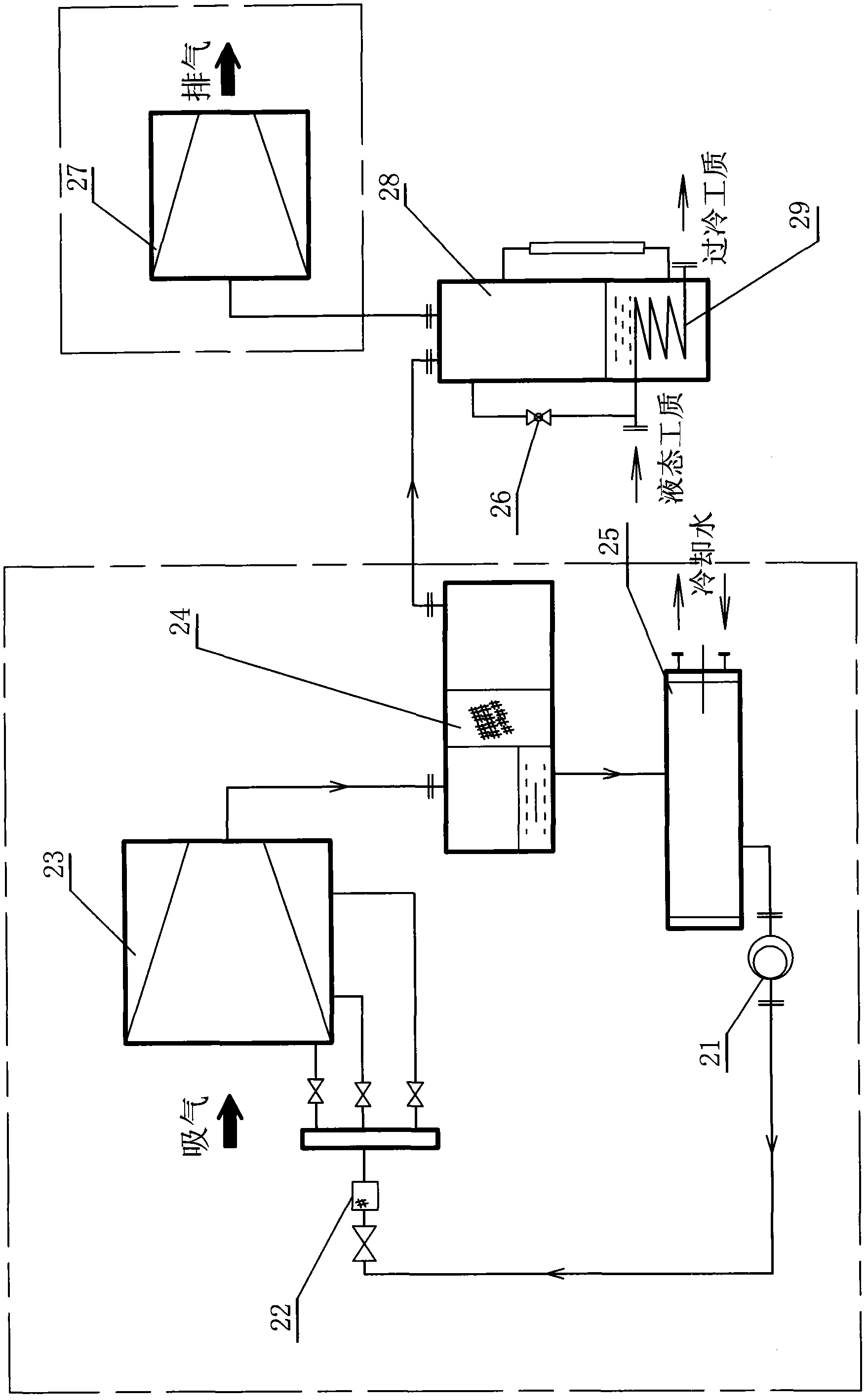 Screw-type and piston-type combined double-stage compressor set and intermediate container