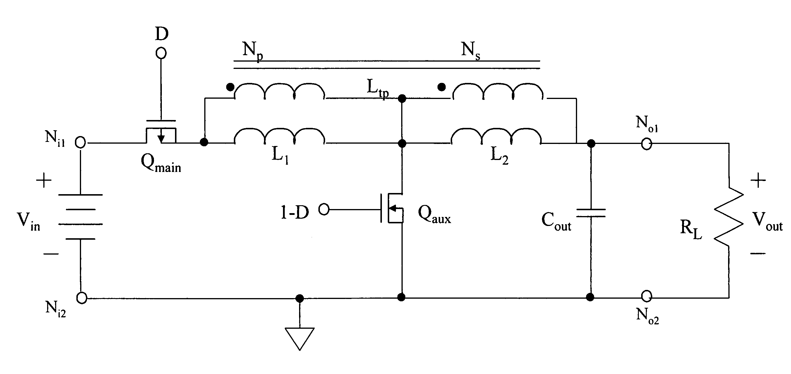 Power converter employing a tapped inductor and integrated magnetics and method of operating the same