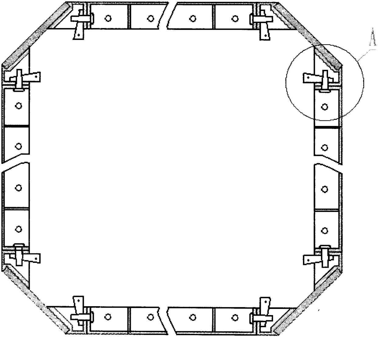 Tunnel pipe gallery inner rotating corner template