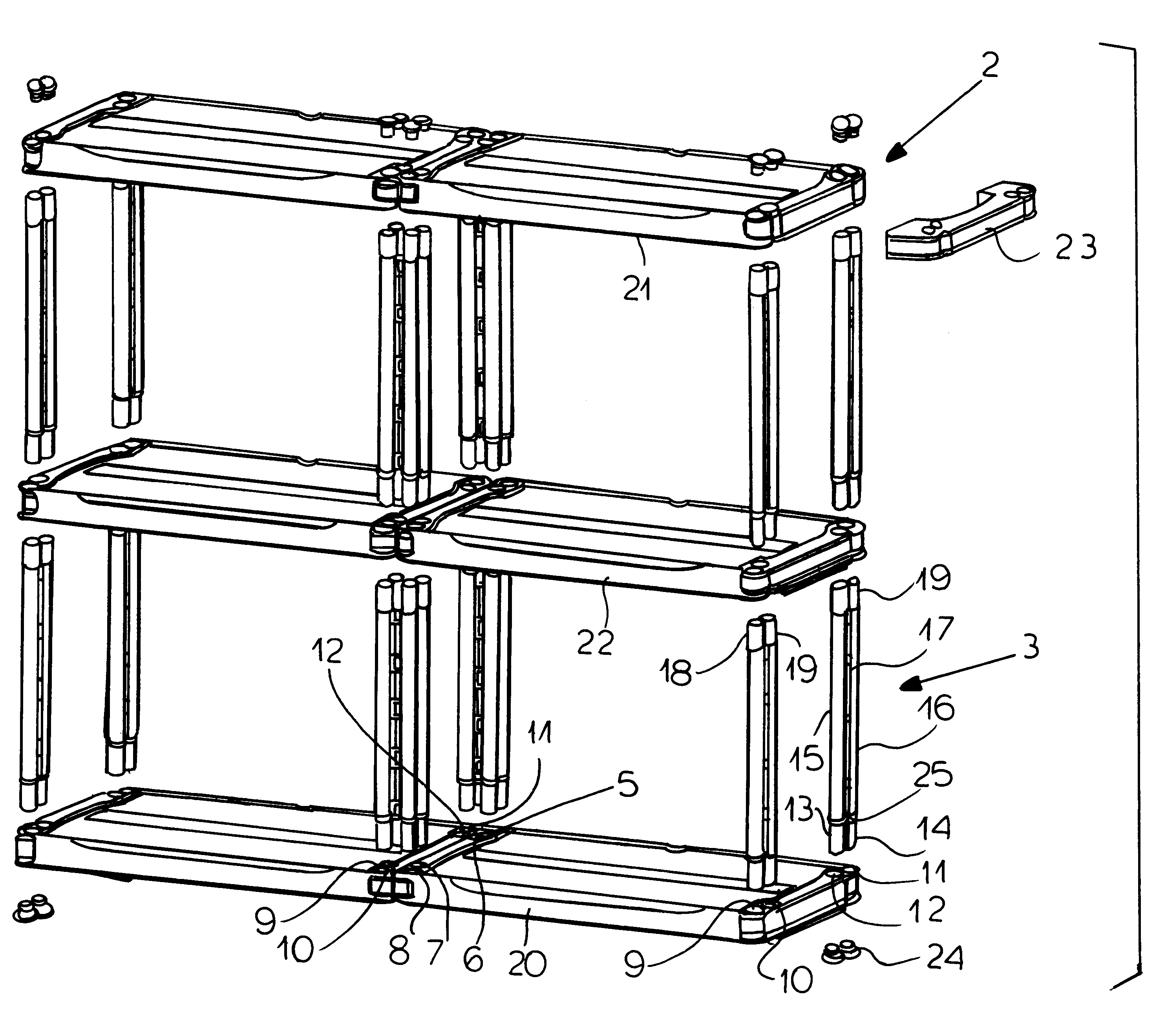 Modular structure with modular component parts for making shelves and closets