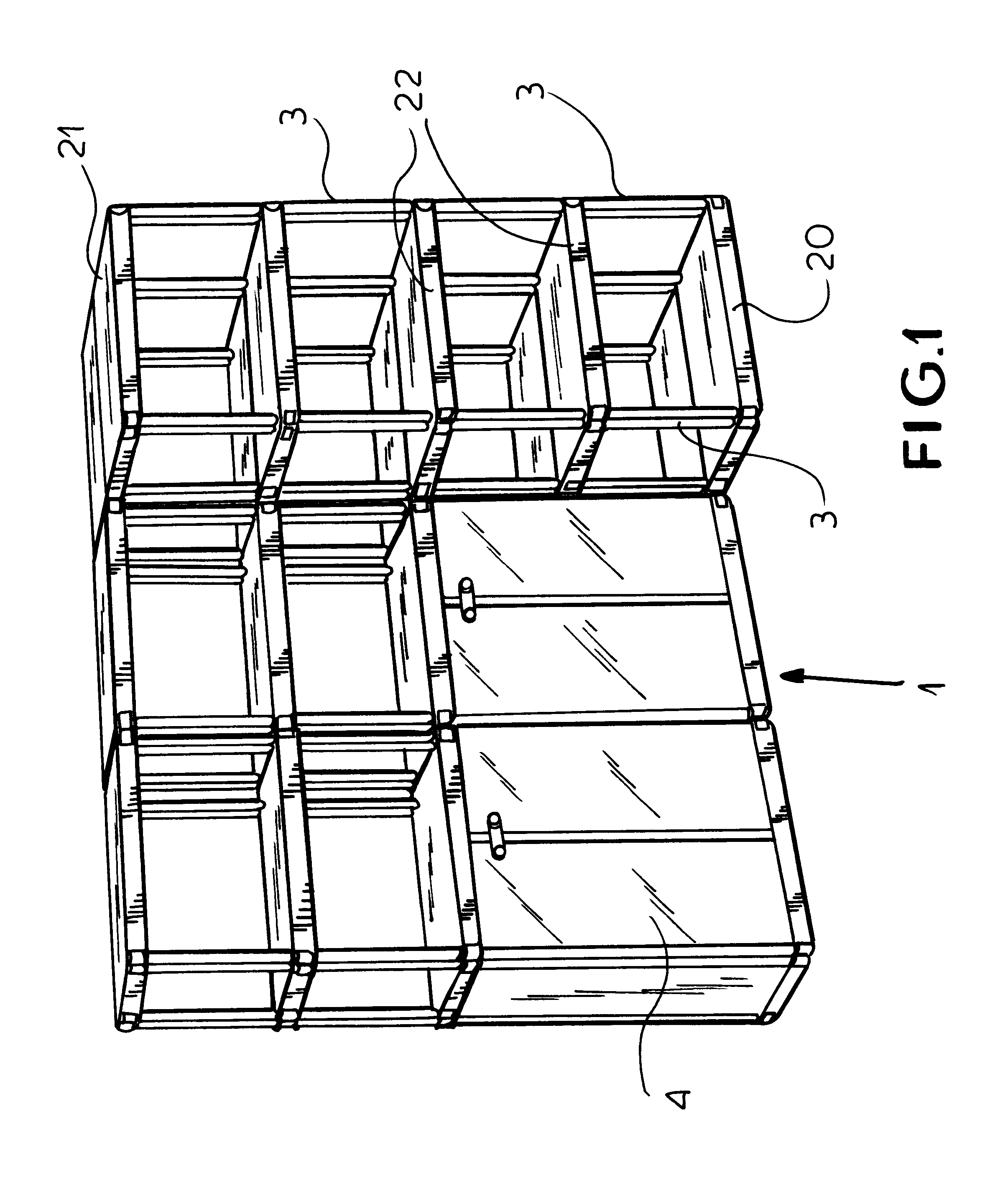 Modular structure with modular component parts for making shelves and closets