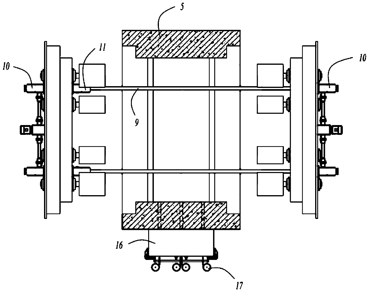 Double-beam lower roller assembly cable irradiation self-shielding electron acceleration device