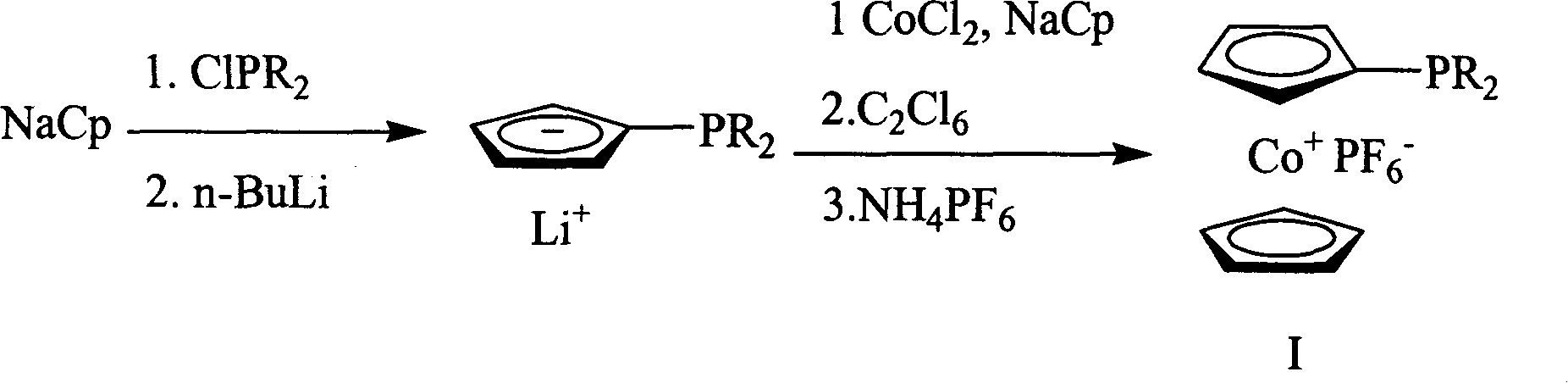 Cobaltocene cation monophosphine ligand and its synthesis and uses