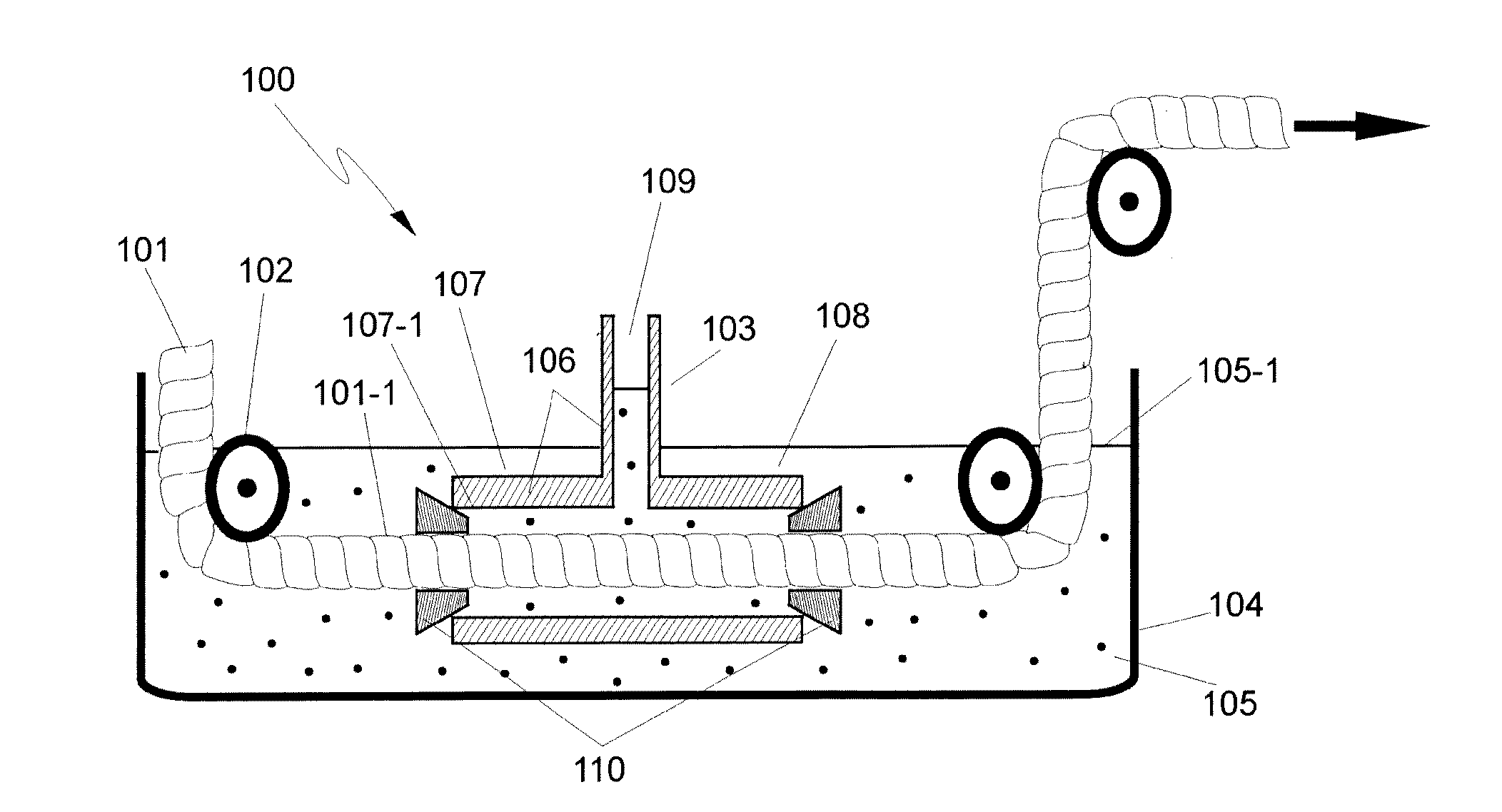 Method and device for impregnating a rope with a liquid material