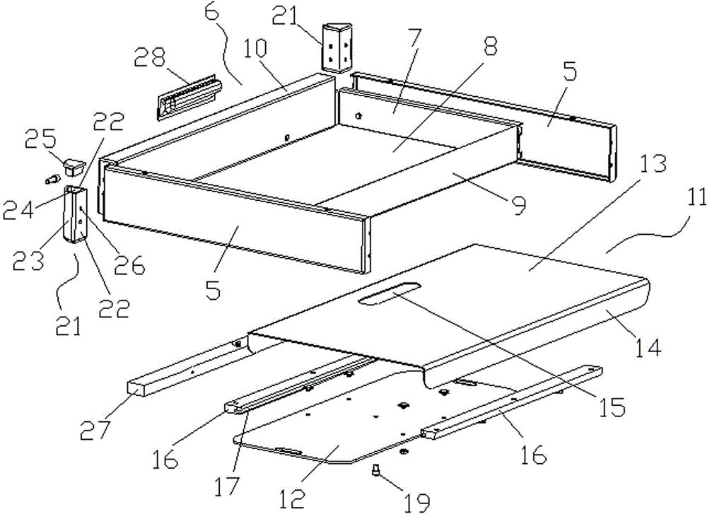 Drawer structure with functions of left and right slide mouse and keyboard