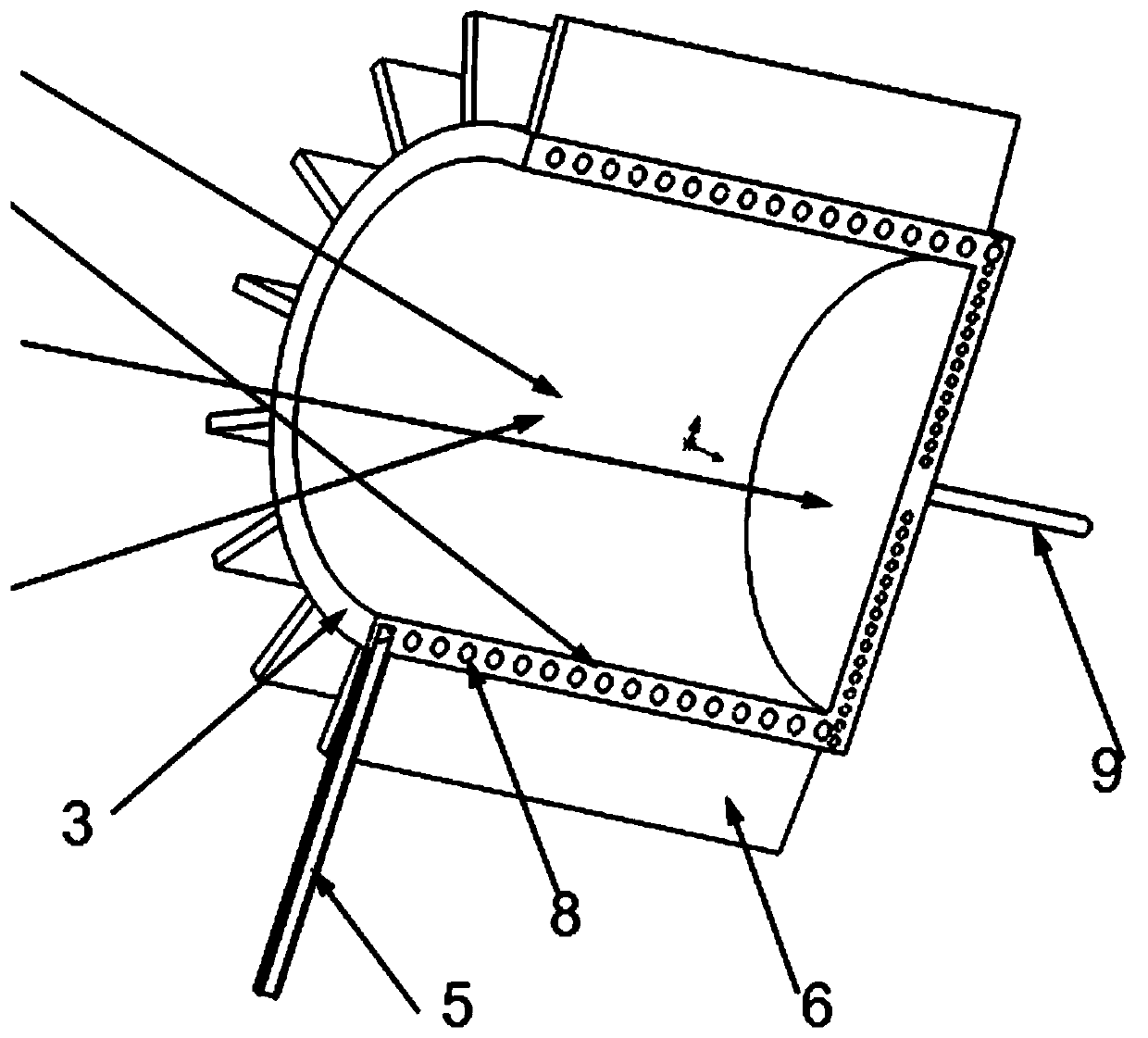 Flow pass and cavity wall integrated heat absorber with heat storage solar cavity