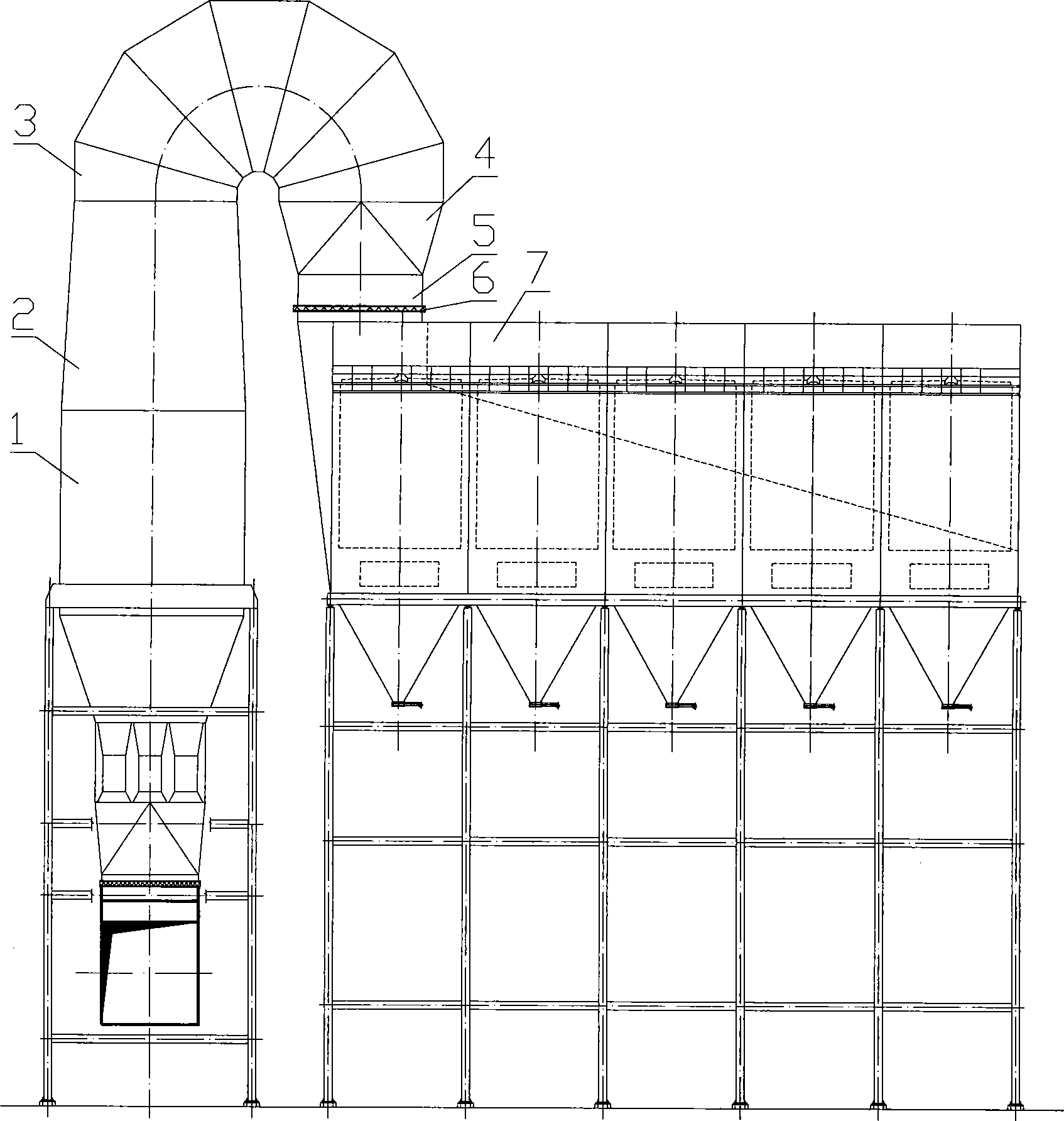 Dry desulfurization absorbing tower with top circular winding pipe exit