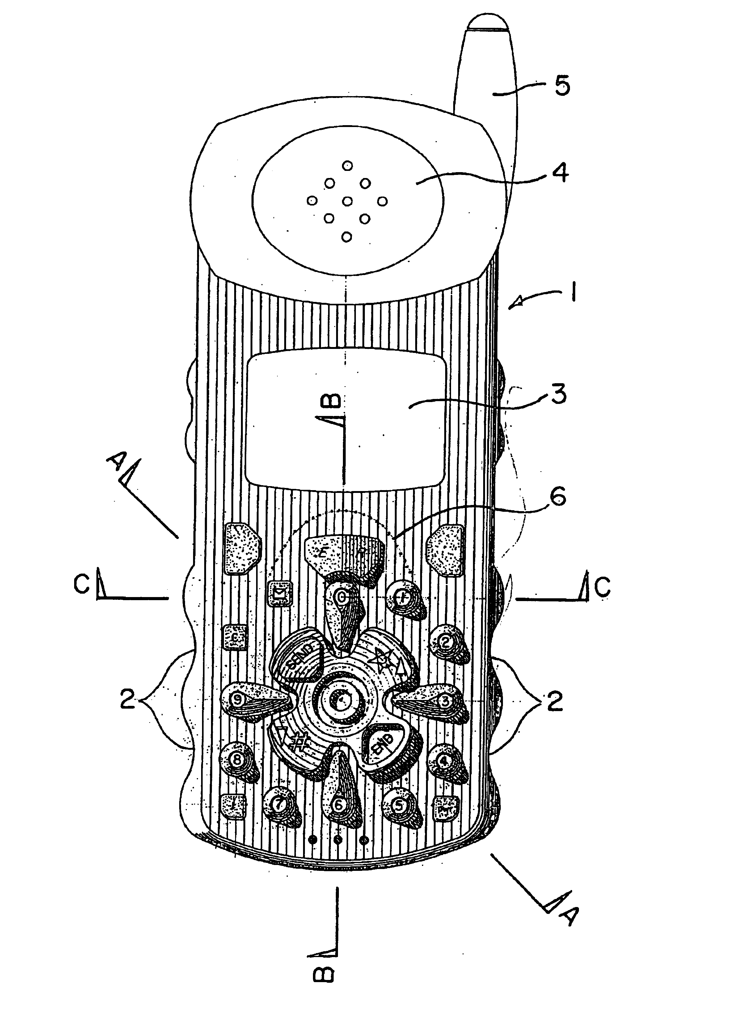 Telephone handset with thumb-operated tactile keypad