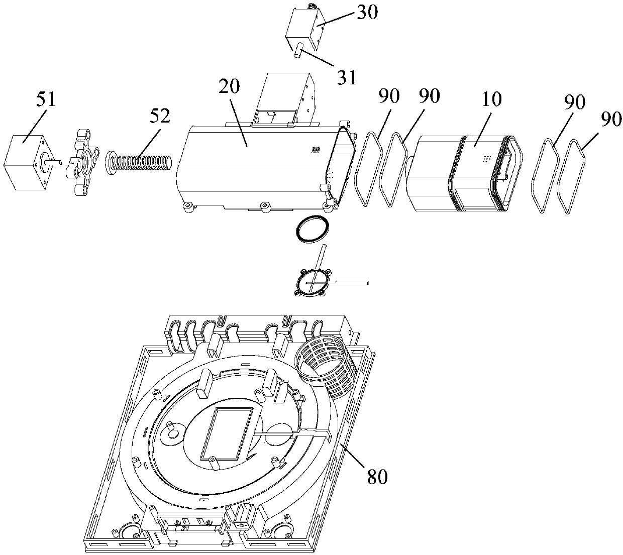 Material washing device and cooking utensil