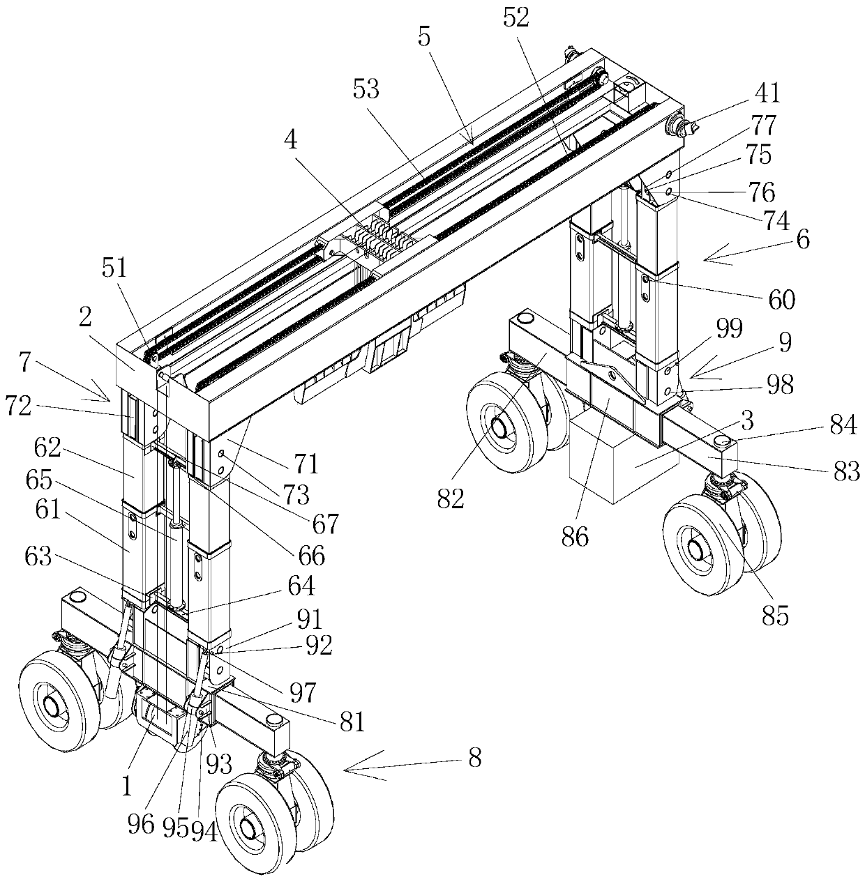 Automatic simple portal crane and application method thereof