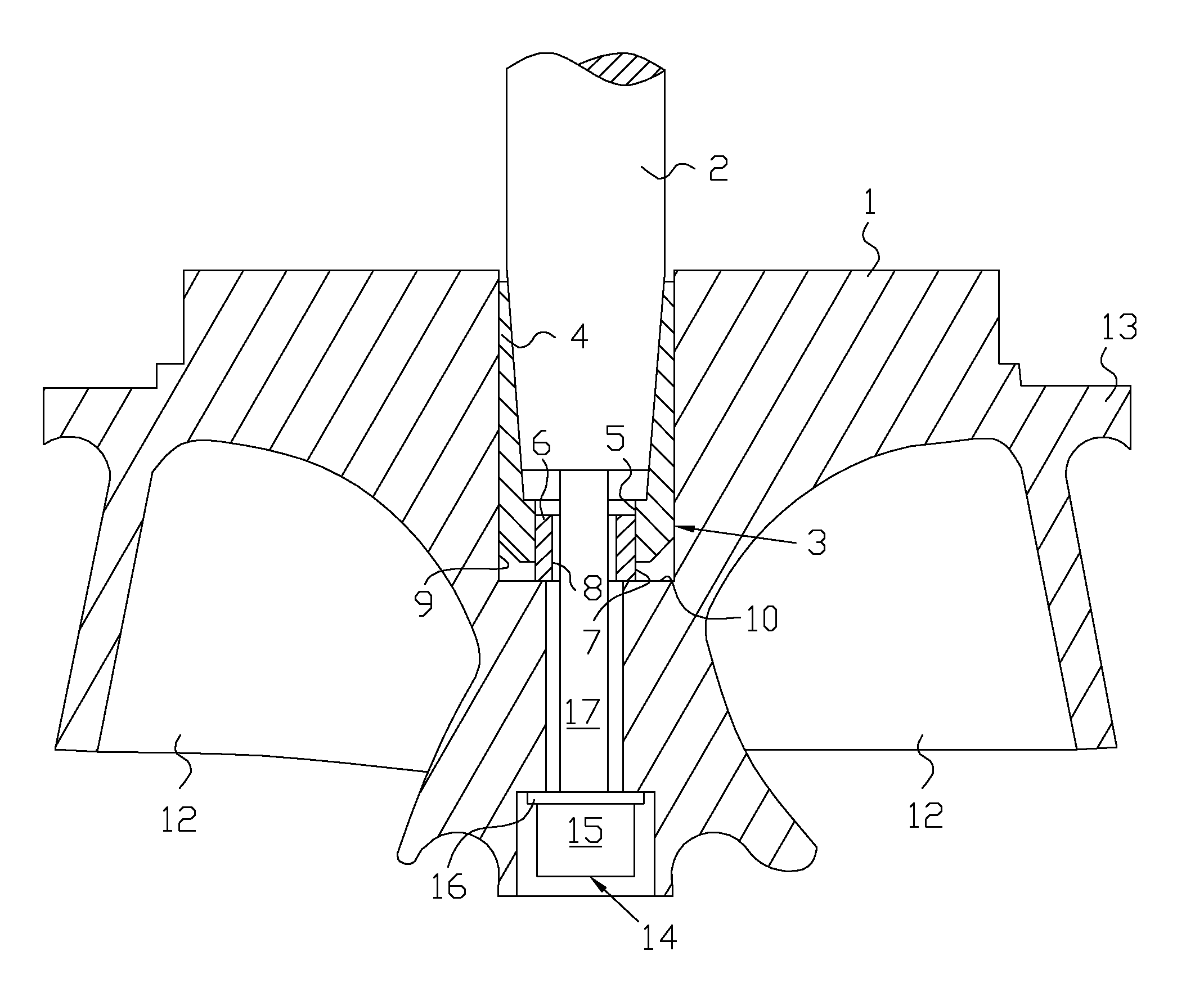 Device for interconnecting a first element and a second element as well as a pump comprising such a device