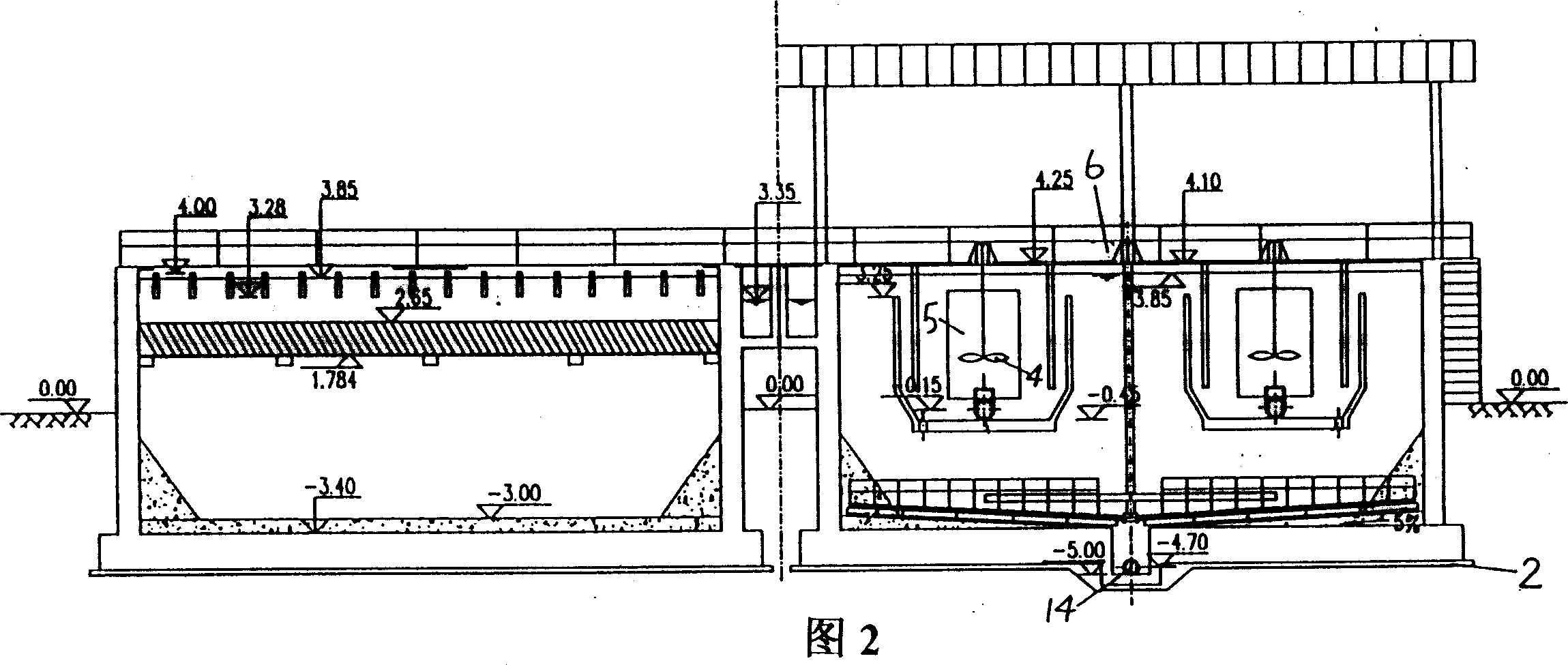 Middle arranged sedimentation tank