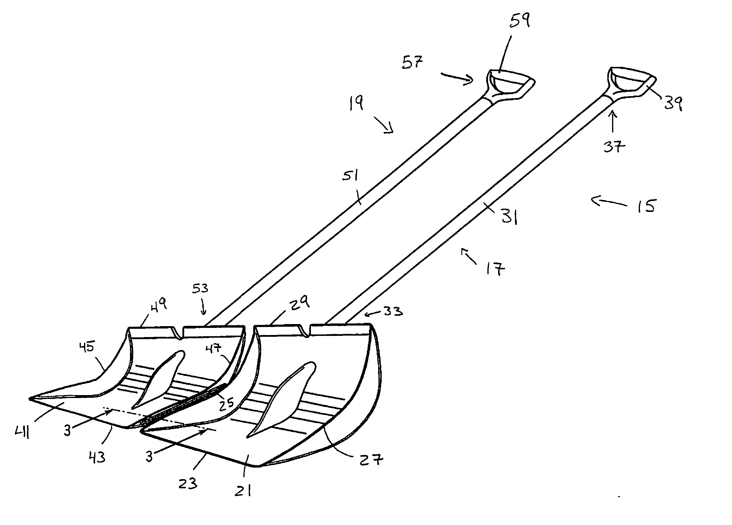 Convertible snow shoveling device