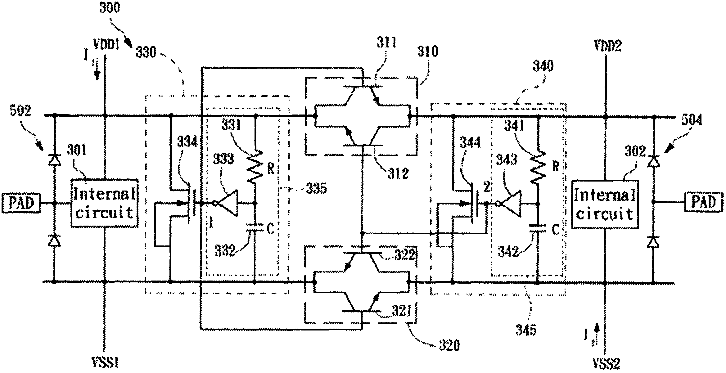 ESD protection circuit between different voltage sources