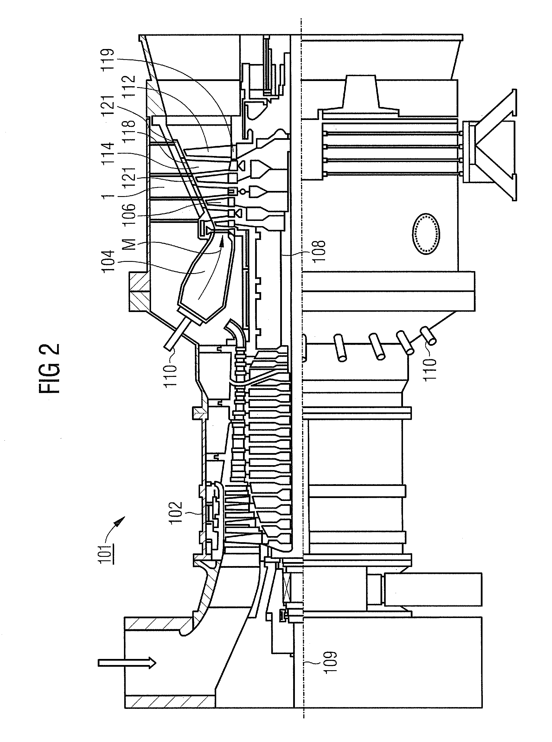 Axially segmented guide vane mount for a gas turbine