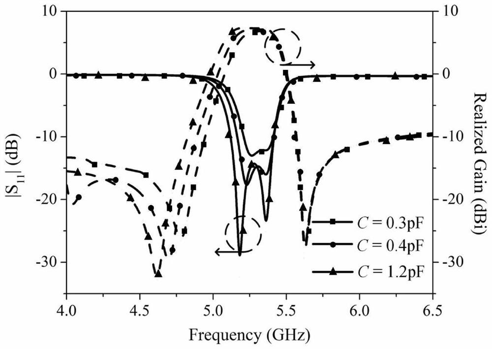 Non-contact variable capacitance loaded bandwidth reconfigurable microstrip patch filtering antenna