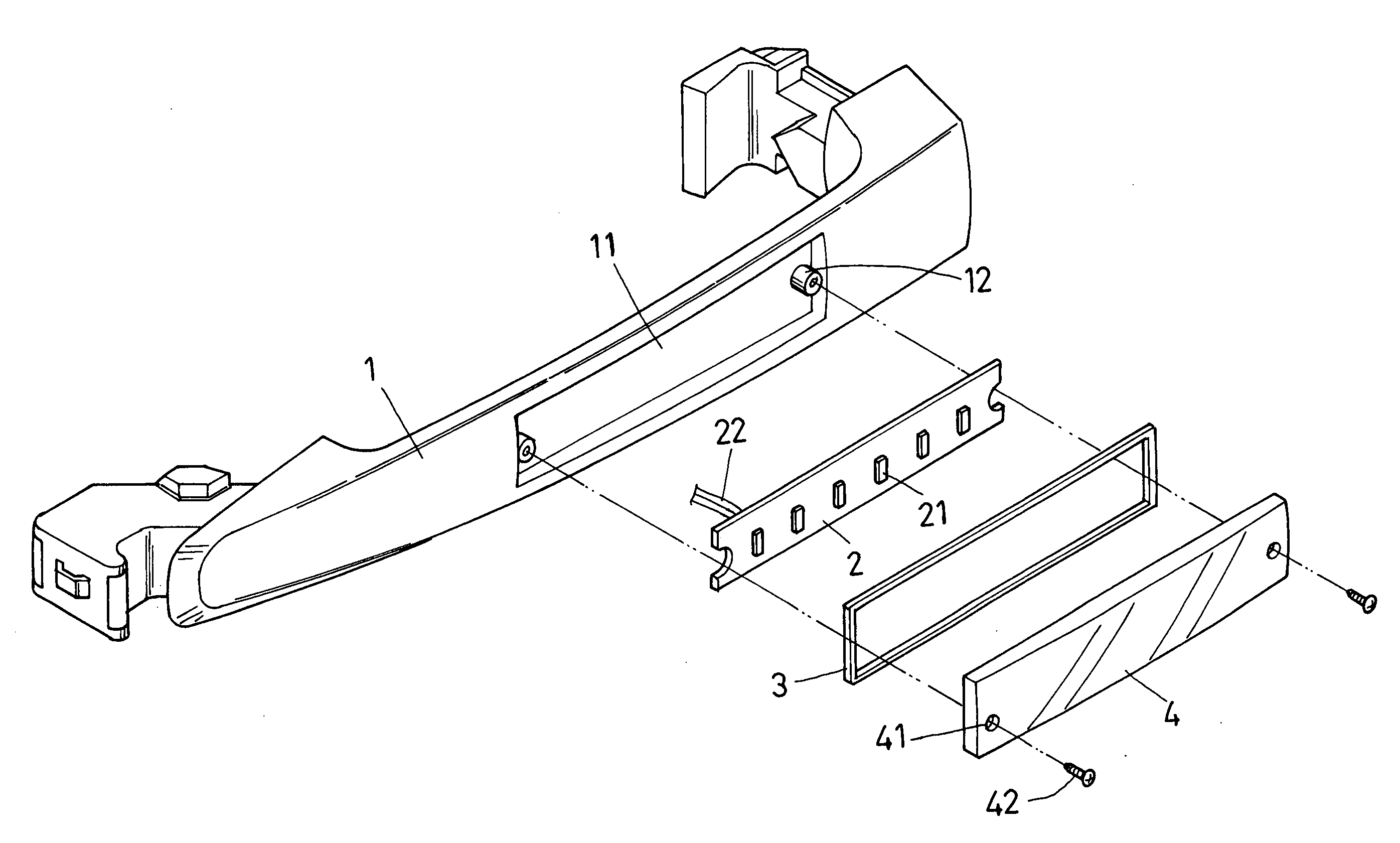 Door-handle warning lamp for an automobile