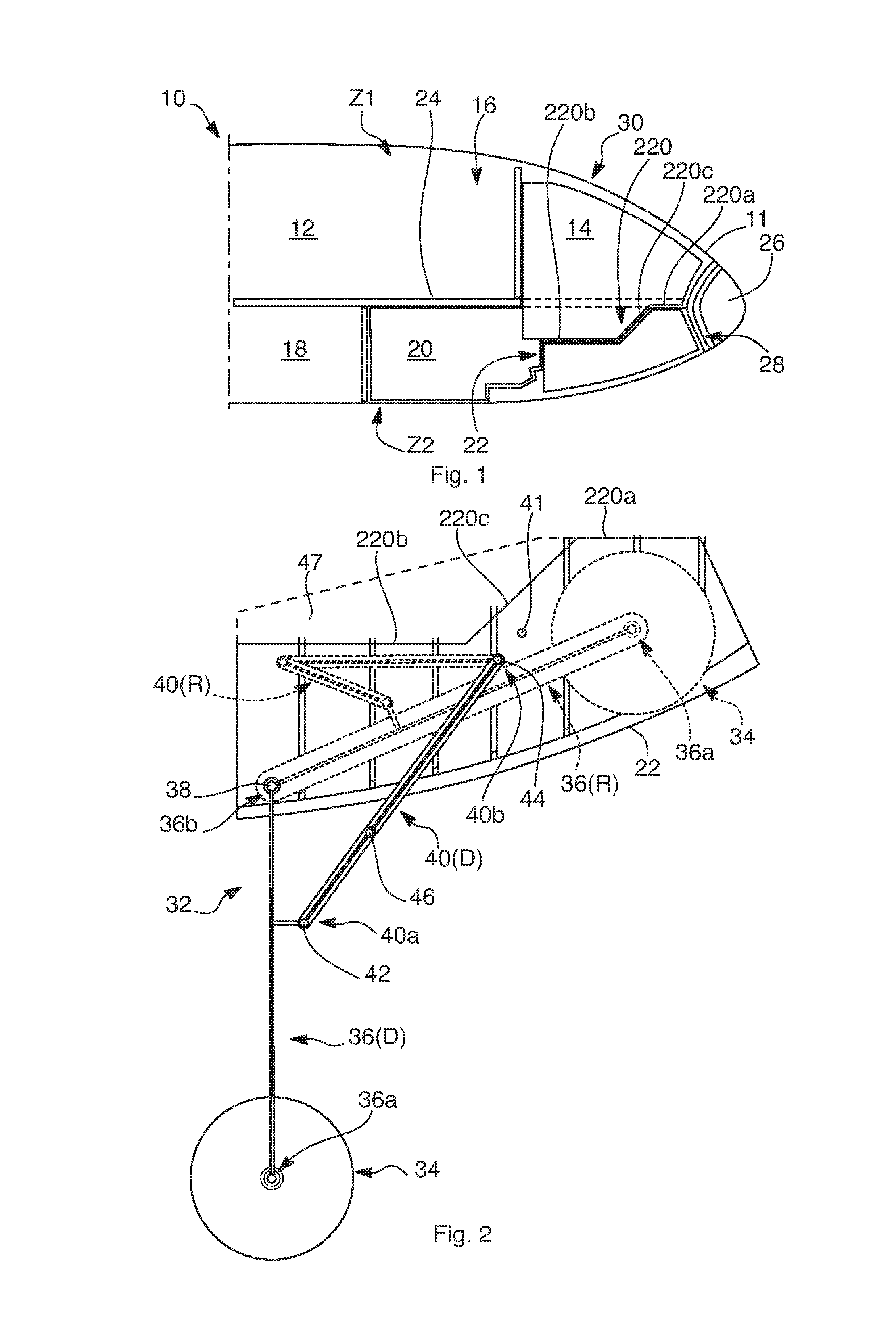 Aircraft front portion having an improved landing gear bay