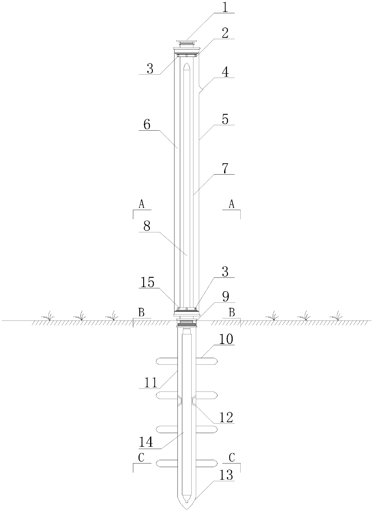 Heat pipe type solar photothermal device aiming at roadbed frost heave and roadbed frost heave prevention method