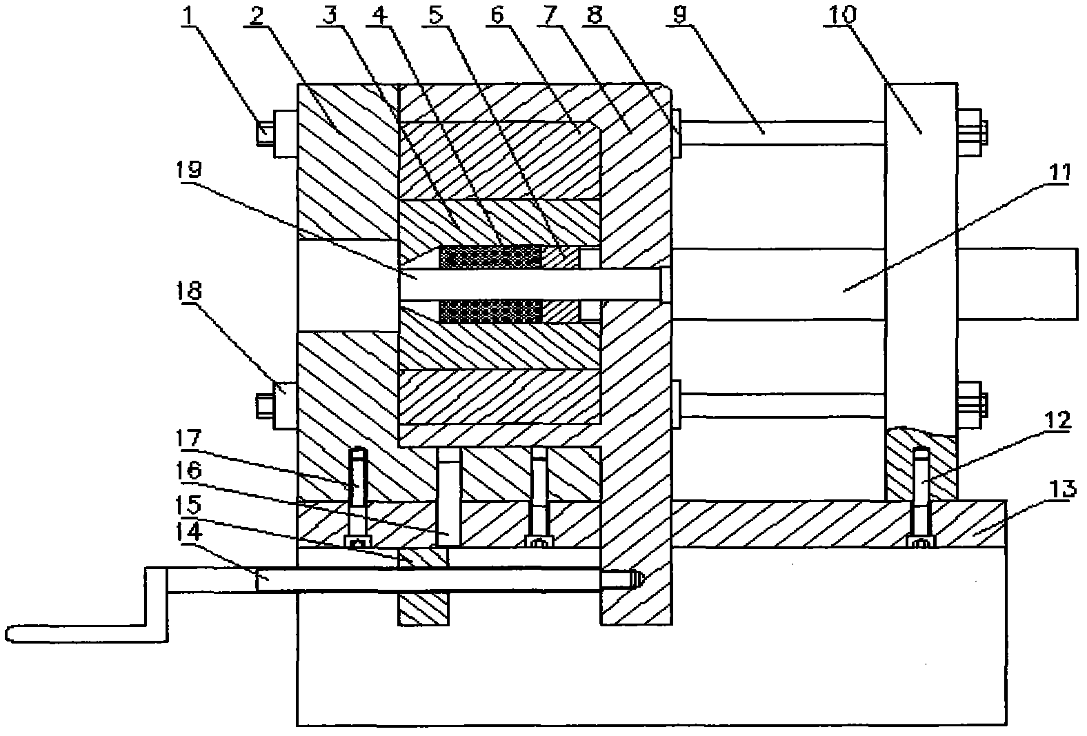 Shaping device for preparing bent tube by virtue of differential-velocity extrusion of dual male dies