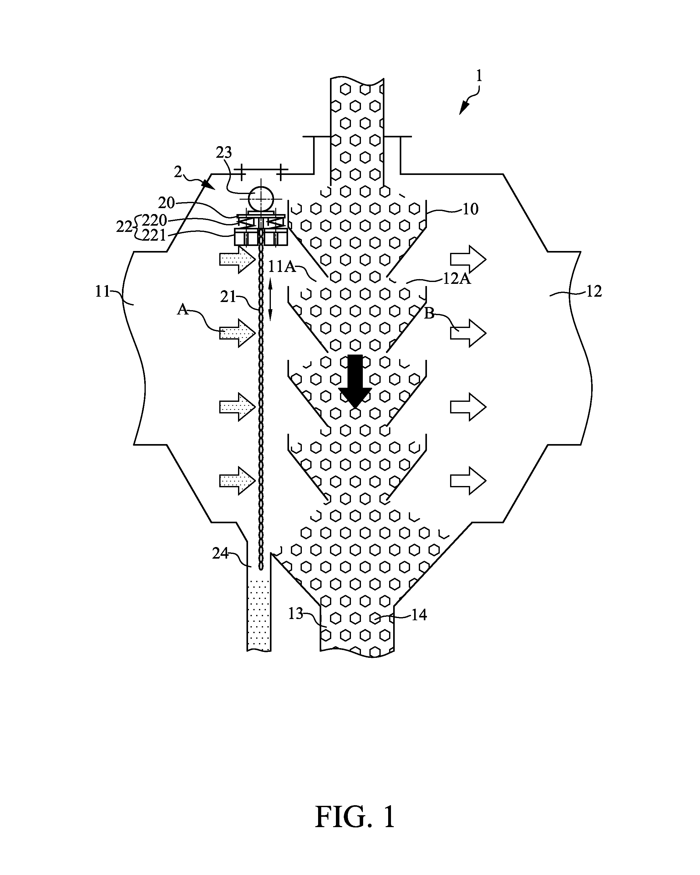 Gas distributor for granular moving-bed filter