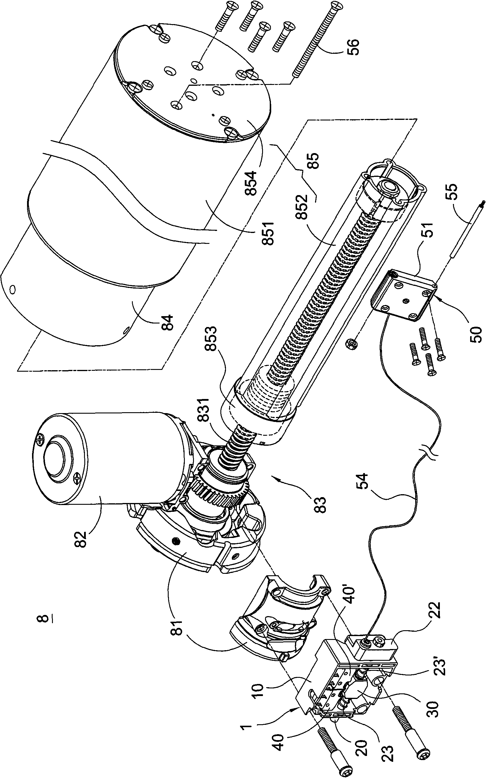 Stroke limit device used for linear actuator and take-up mechanism thereof