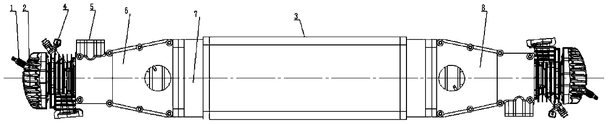 Back-mounted dual-piston-type free piston linear generator of symmetric structure