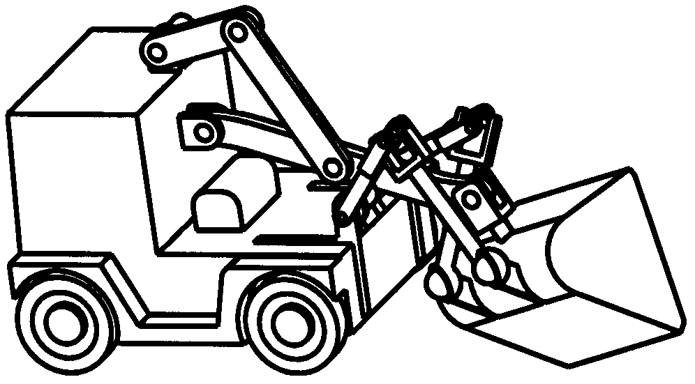 Space controllable mechanism-type loader with one-dimensional rotational moving arm and two-dimensional rotational bucket